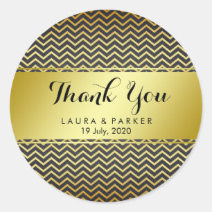 Chevron Gold Glitter Dankeschön Hochzeit Schwarz Runder Aufkleber