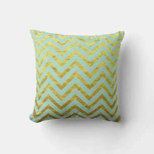 Chevron-Goldfolie Teal Blau Muster Glitzer Kühl Kissen