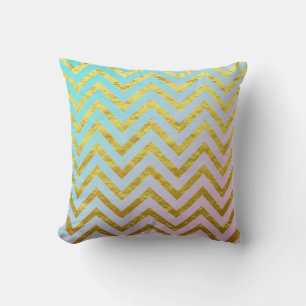Chevron Goldfolie Teal Blau Pink Ombre Girly Chic Kissen