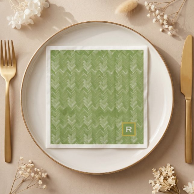 Chevron-Herringbone-Muster Waldgrün Anfangsbuchsta Serviette (Von Creator hochgeladen)
