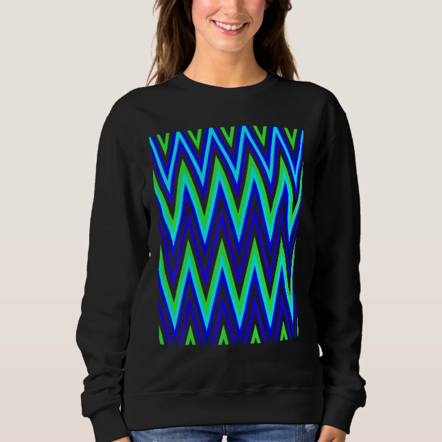 Chevron In Deep Blue Lime Green Zigzags Sweatshirt (Vorderseite)