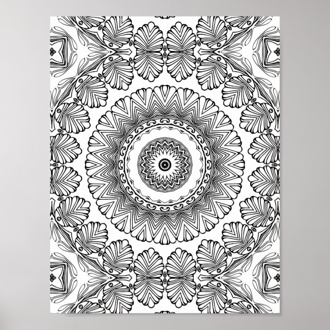 Chevron Leaf Burst Coloring Page Pattern Artwork Poster (Vorne)