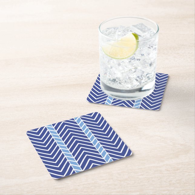 Chevron-Muster Blau Rechteckiger Pappuntersetzer (Vor Ort)