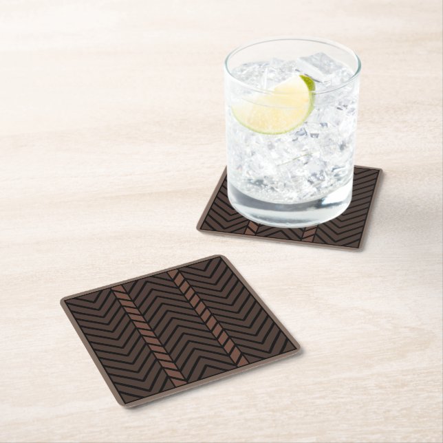 Chevron-Muster Braun Rechteckiger Pappuntersetzer (Vor Ort)