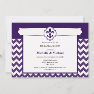 Chevron-Muster Fleur de Lis Event Lila Weiß Einladung