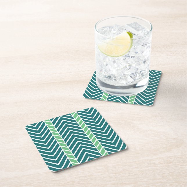 Chevron-Muster Teal Rechteckiger Pappuntersetzer (Vor Ort)