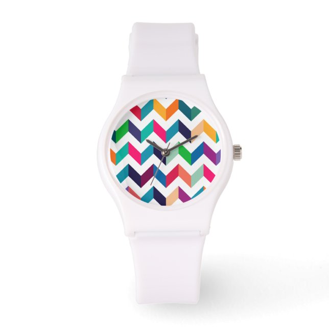Chevron-Muster Wilde Farben Armbanduhr (Vorderseite)