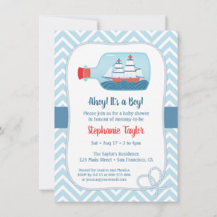 Chevron Nautical Schiff in Flasche Baby Shower Einladung