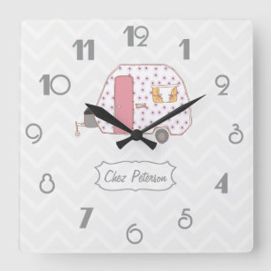 Chevron Retro Vintage Caravan Design Quadratische Wanduhr