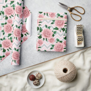 Chevron Rosa Rosen Geschenkpapier