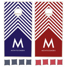 Chevron Streifen Navy Blau Rot Monogramm Familienn