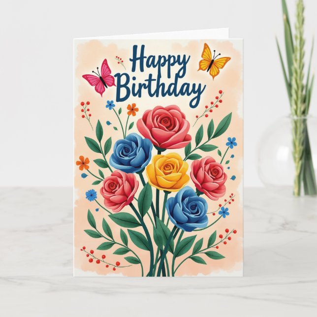 Chevron Vibrant Flowers Karte (Vorderseite)