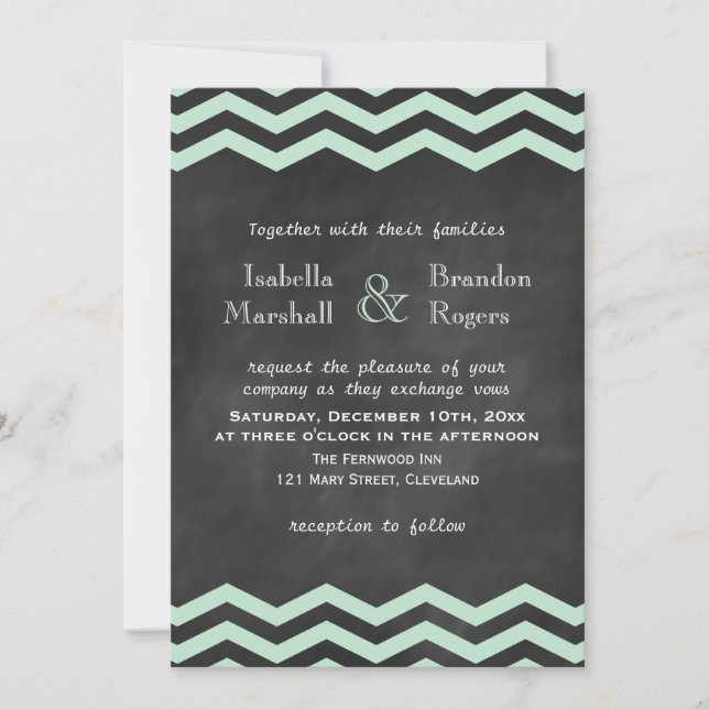 Chevrons auf Chalkboard Hochzeit Einladung in Mint (Vorderseite)