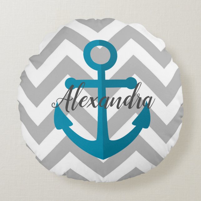 Chevrons und Anchor Rundes Kissen (Vorderseite)