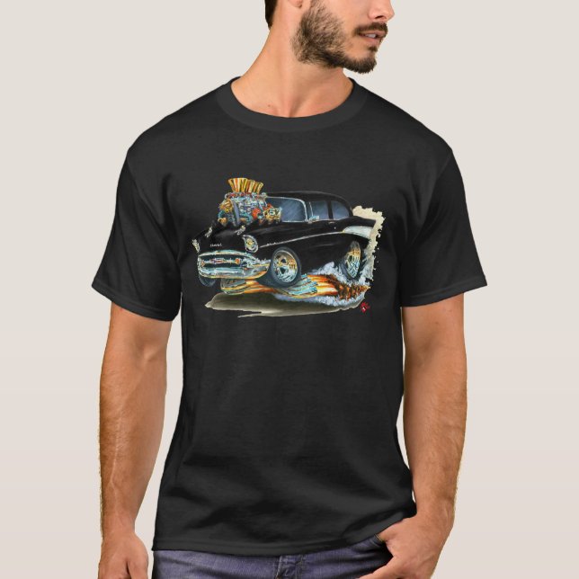 Chevy 150-210 schwarzes Auto 1957 T-Shirt (Vorderseite)