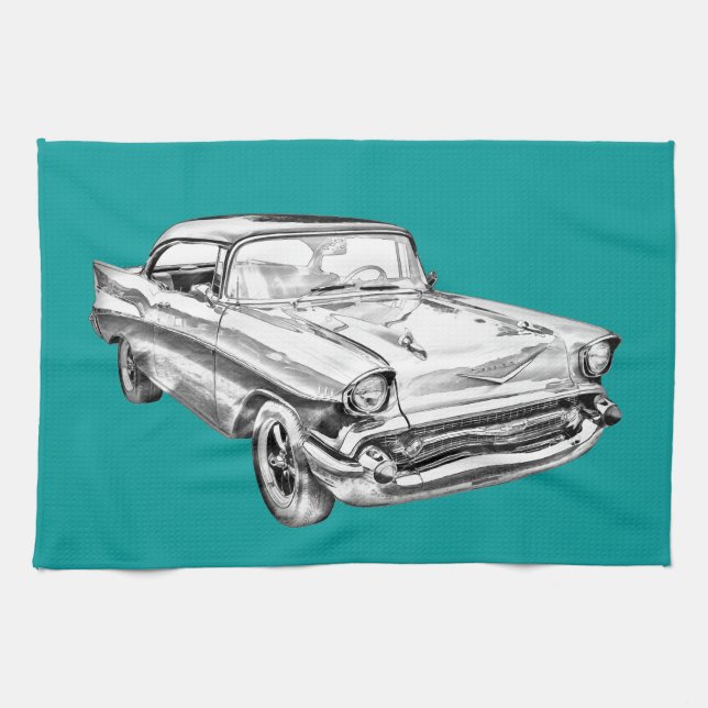 Chevy Bel Air-Illustration 1957 Geschirrtuch (Horizontal)