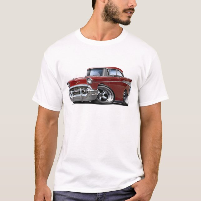 Chevy Belair kastanienbraunes frisiertes Auto 1957 T-Shirt (Vorderseite)