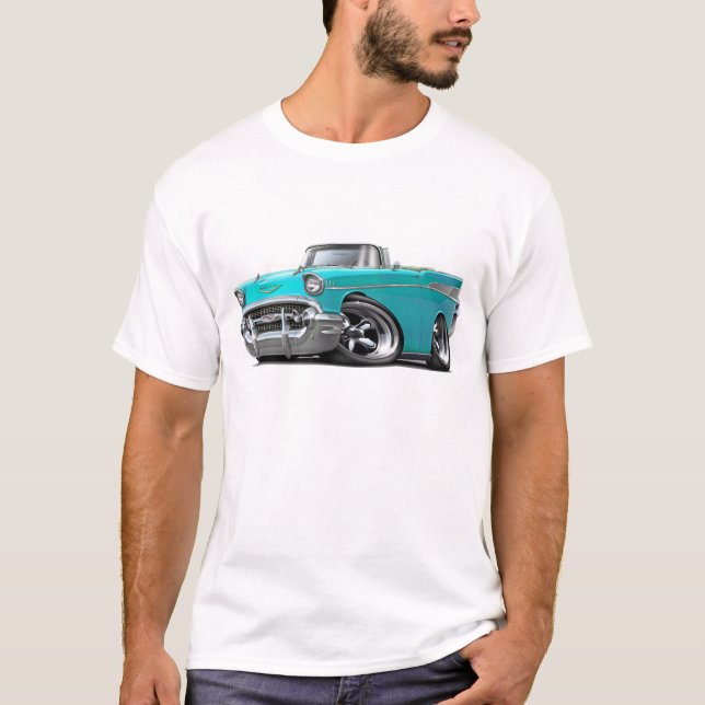 Chevy Belair Türkis-Kabriolett-frisiertes Auto T-Shirt (Vorderseite)