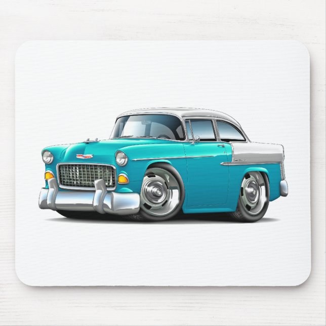 Chevy Belair Türkis-Weißes Auto 1955 Mousepad (Vorne)