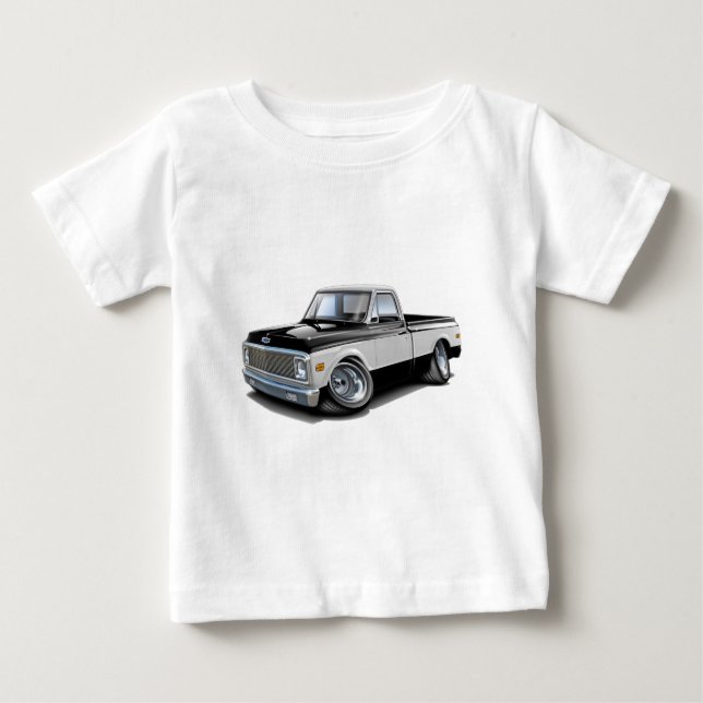 Chevy C10 Schwarz-weißer LKW 1970-72 Baby T-shirt (Vorderseite)