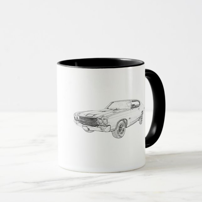 Chevy Chevelle Black and White Pencil Gezeichnet Tasse (VorderseiteRechts)