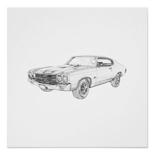 Chevy chevelle Schwarzweiss-1970 Poster