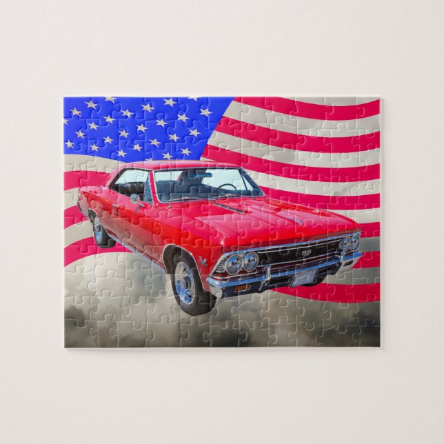 Chevy Chevelle SS 396 mit amerikanischer Flagge Puzzle (Horizontal)