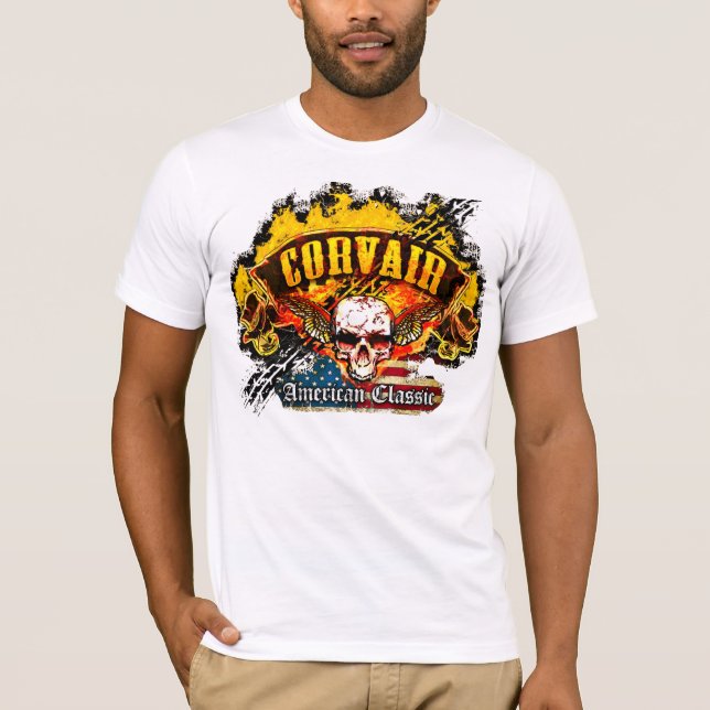 Chevy Corvair - Burnout-Fahnen-Schädel - n-Flagge T-Shirt (Vorderseite)