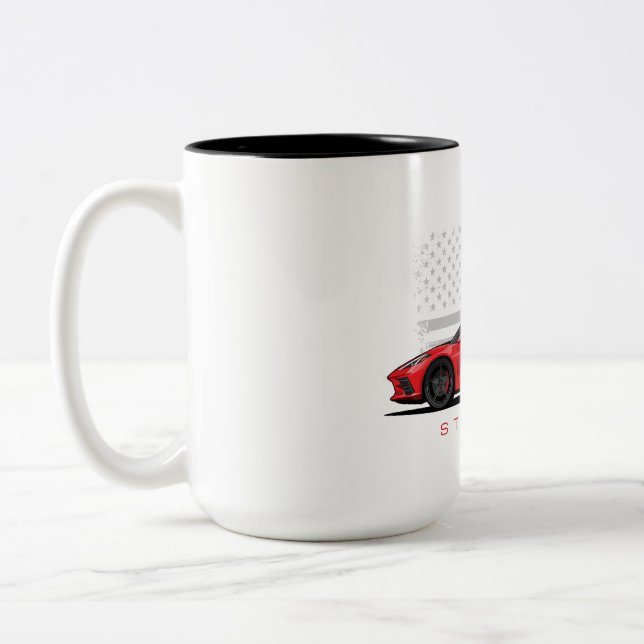 Chevy Corvette C8 Black Illustration Zweifarbige Tasse (Links)