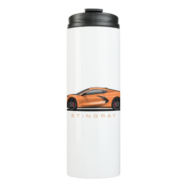 Chevy Corvette C8 schwarze Illustration Thermosbecher (Vorderseite)