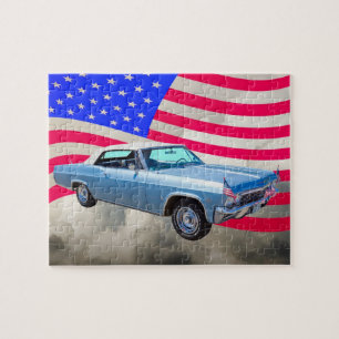 Chevy Impala 1965 327 mit amerikanischer Flagge Puzzle