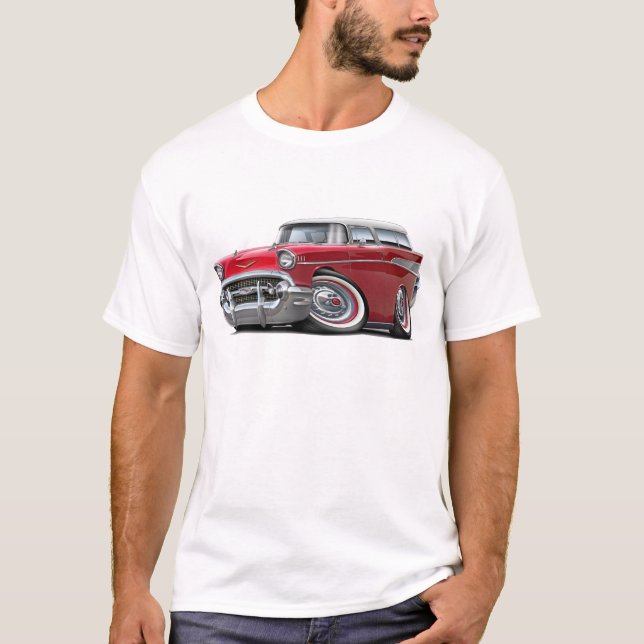 Chevy Nomade-Rot-Weißes Auto 1957 T-Shirt (Vorderseite)