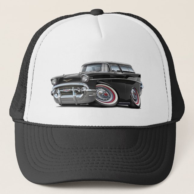 Chevy Nomade-Schwarz-Auto 1957 Truckerkappe (Vorderseite)