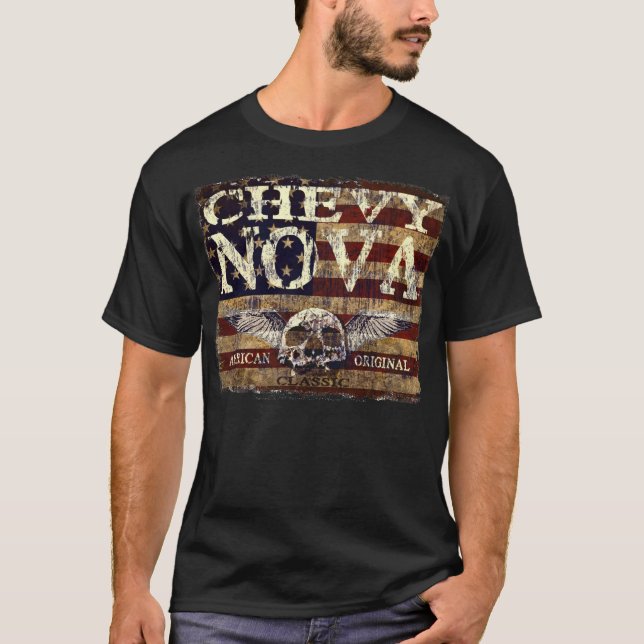 Chevy Nova-Entwurf gegen abgefressene Flagge T-Shirt (Vorderseite)