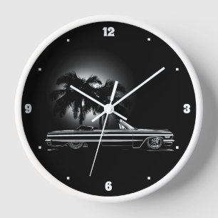 Chevy Sixties Schwarzes Cabrio Palmwedel Grafik Uhr