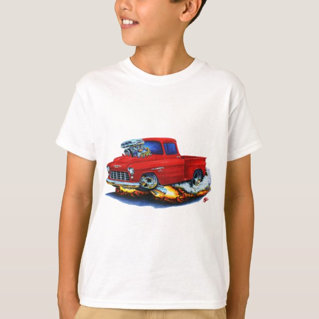 Chevy Stepside Lieferwagen-Rot-LKW 1955 T-Shirt (Vorderseite)