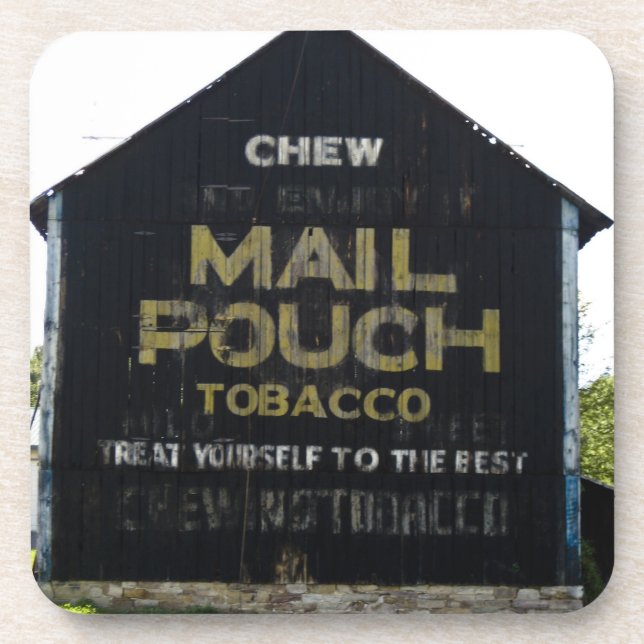 Chew Mail Pouch Vintage Scheune Americana Getränkeuntersetzer (Vorderseite)