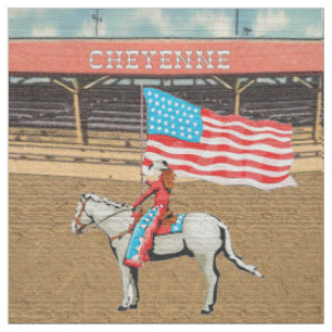 Cheyenne Rodeo Cowgirl American Flag Fabric 2 Stoff