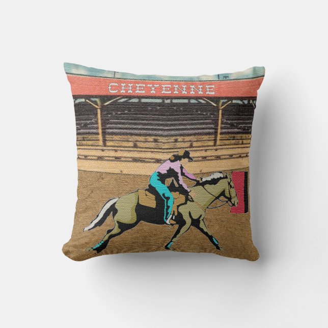 Cheyenne Rodeo Cowgirl Barrel Racing Pillow Kissen (Vorderseite)