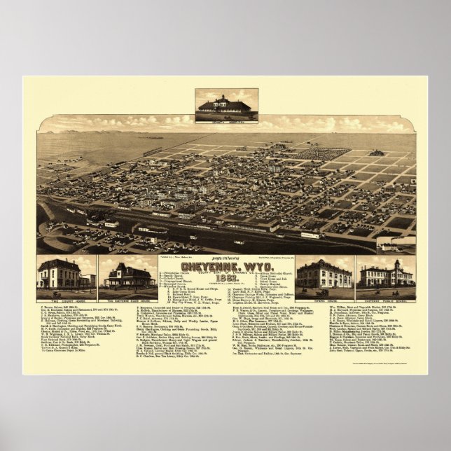 Cheyenne, WY Panoramic Map - 1882 Poster (Vorne)