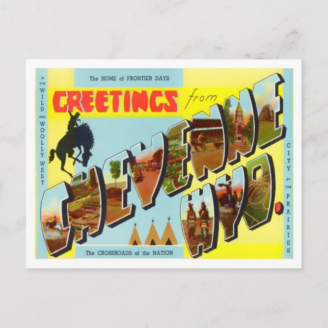 Cheyenne, Wyoming Vintag Big Letters Postcard Postkarte (Vorderseite)
