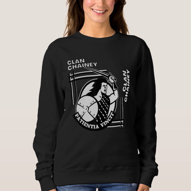 Cheyne Clan Gaelic Motto Swordsman Sweatshirt (Vorderseite)