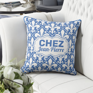 Chez Vous Französisch Blau-Weiß Fleur de lys Kissen
