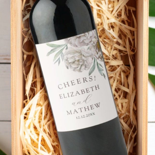 Chi Beige off White Floral Wedding Favor Weinetikett (Von Creator hochgeladen)