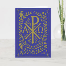 Chi Rho Alpha Omega Gold Symbol auf blau Karte
