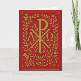 Chi Rho Alpha Omega Gold Symbol auf Rot Karte