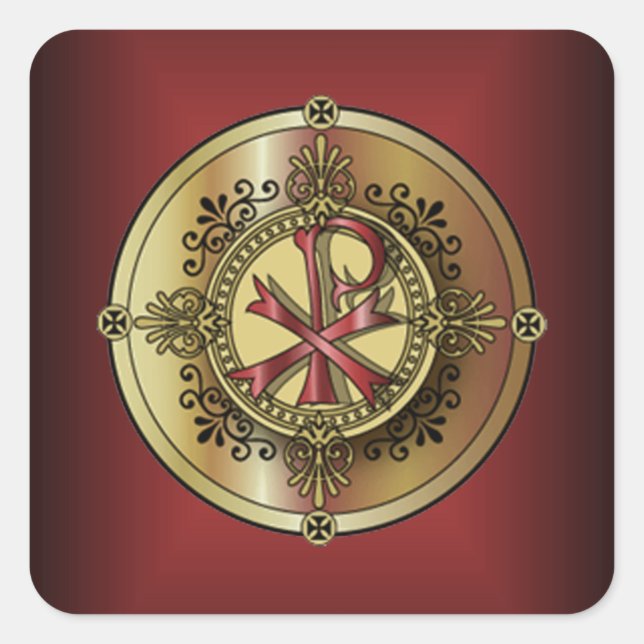 Chi-Rho Monogram ~ Christliches Symbol P & X Quadratischer Aufkleber (Vorderseite)