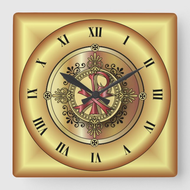 Chi-Rho Monogramm ~ Christliches Symbol P & X ~ Quadratische Wanduhr (Vorderseite)