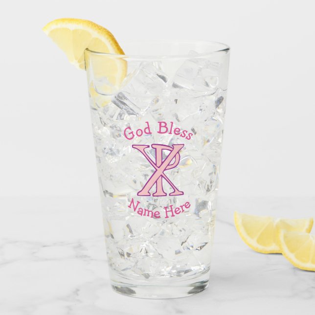 Chi Ro Christlich Cross Pink Personalisiert Glas (Vorderseite Ice)