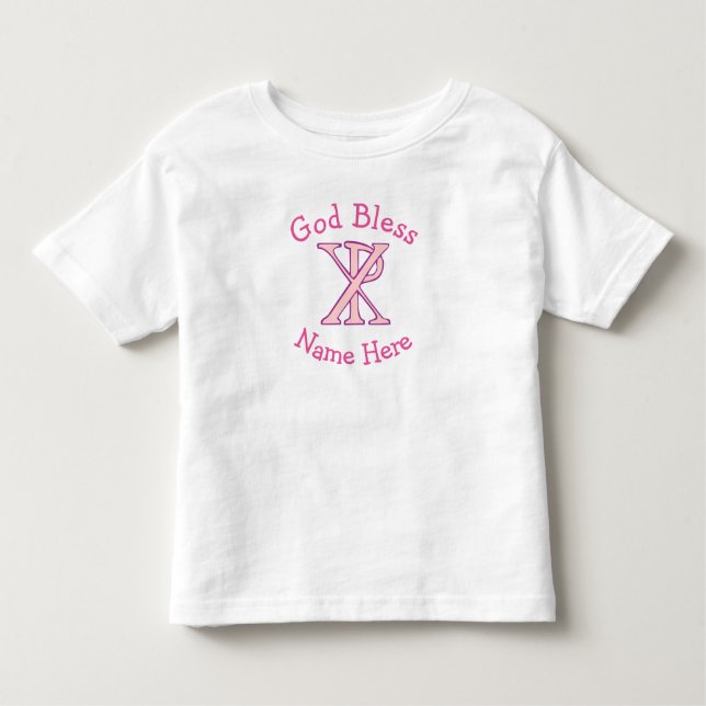 Chi Ro Christlich Cross Pink Personalisiert Kleinkind T-shirt (Vorderseite)